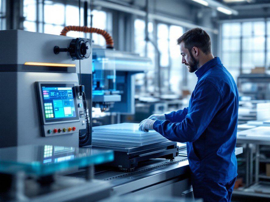 Technicien réglant une machine de découpe CNC moderne - atelier Aplastic 94 modernisé avec le plan France Relance