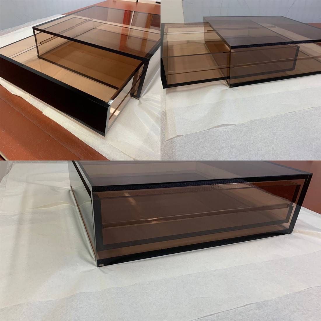 Meuble de rangement en Plexiglas® fumé sur mesure pour Louis Vuitton