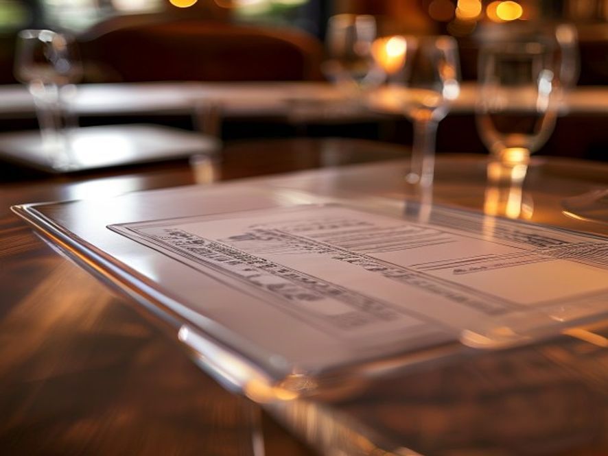 Sous-verre plexiglas chant poli pour presentoir de table et menu
