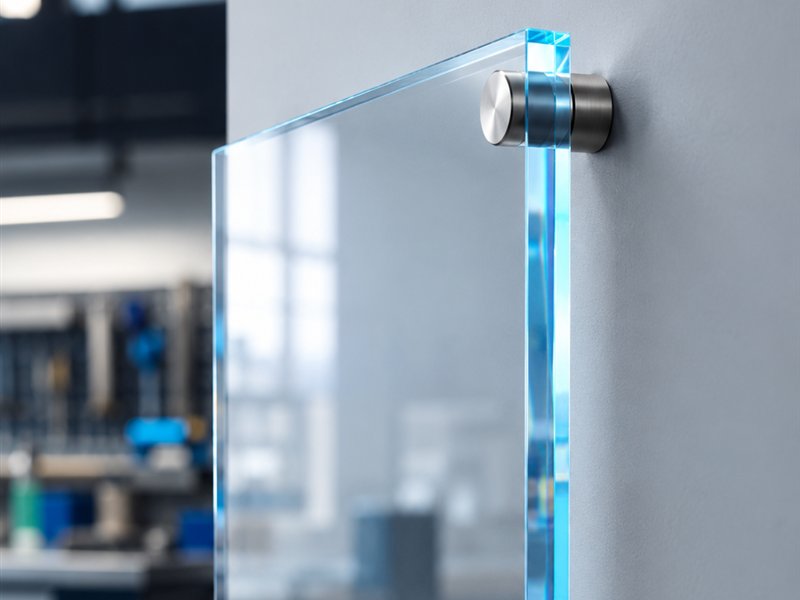 Plaque de PMMA transparent sur mesure, chant poli et fixation inox